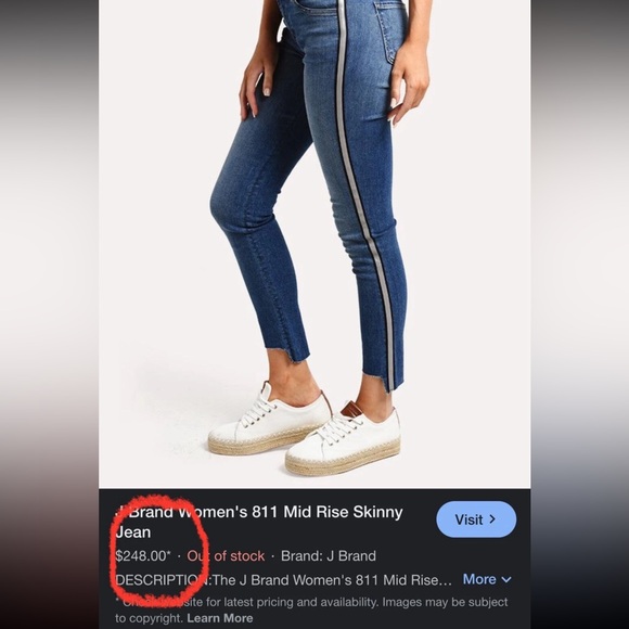 J BRAND Jeans Womens Size 27 Dark Wash 811 Skinny Reflective Side Stripes $248 - Picture 4 of 11